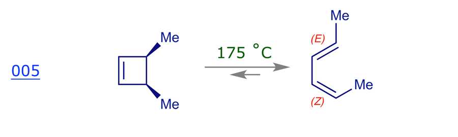 Thermal electrocyclic ring-opening of cis-3,4-dimethylcyclobutene gives (E,Z)-2,4-hexadiene