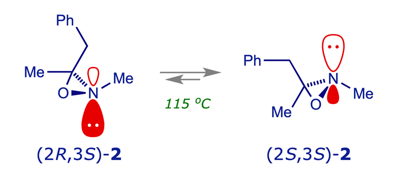 Stereochemical inversion of pyramidal nitrogen in 2,3-dimethyl-3-benzyloxaziridine