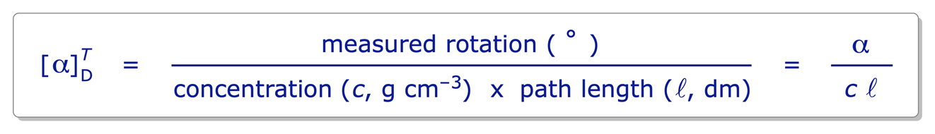 Equation defining the specific rotation of a substance, as measured with a polarimeter